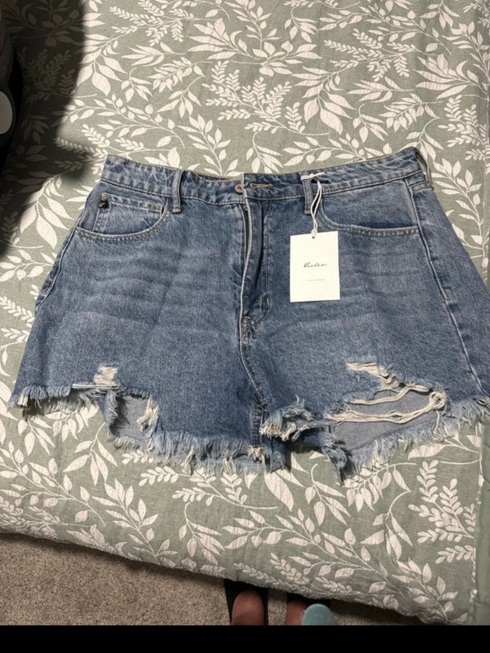KanCan Blue Distressed High-Rise Jean Shorts